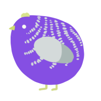 A blurple and silver chicken with a half-bar pattern