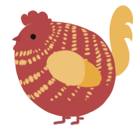 A red and honey chicken with a bar pattern