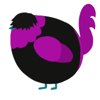 A black and plum chicken with a head pattern