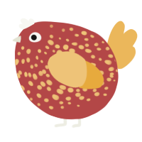 A red and honey chicken with a speckle pattern