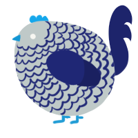 A silver and navy chicken with a lace pattern
