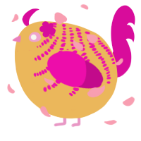 A honey and fuchsia chicken with a half-bar pattern