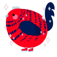 A crimson and tumblr chicken with a bar pattern