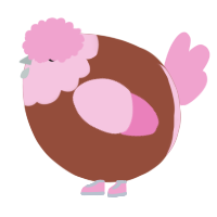 A russet and pink chicken with a head pattern