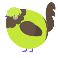 A lime and bark chicken with a head pattern