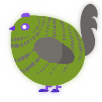 A chartreuse and grey chicken with a bar pattern