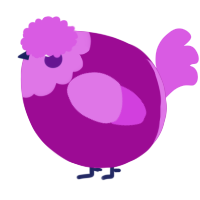 A plum and orchid chicken with a head pattern