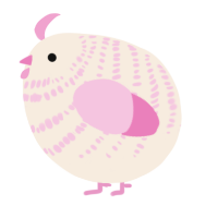 A cream and pink chicken with a bar pattern