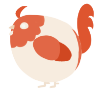 A cream and vermilion chicken with a head pattern