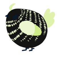 A black and apple chicken with a bar pattern