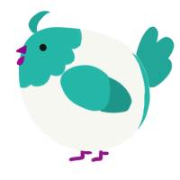 A white and turquoise chicken with a head pattern