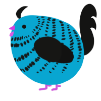 A cerulean and black chicken with a bar pattern