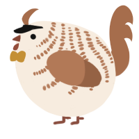 A cream and brown chicken with a half-bar pattern