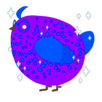 A violet and ultramarine chicken with a speckle pattern