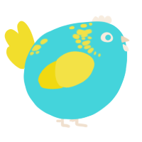 A aqua and yellow chicken with a neck-speckle pattern