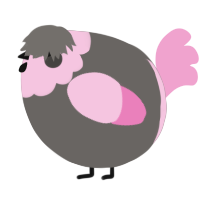 A grey and pink chicken with a head pattern