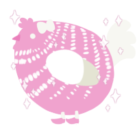 A pink and white chicken with a bar pattern
