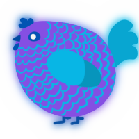 A blurple and cerulean chicken with a lace pattern