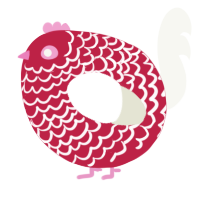 A crimson and white chicken with a lace pattern