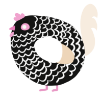 A black and cream chicken with a lace pattern