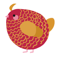 A crimson and orange chicken with a lace pattern
