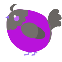 A amethyst and grey chicken with a head pattern