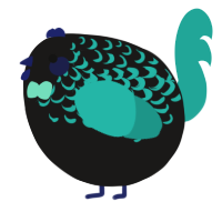 A sable and turquoise chicken with a half-lace pattern