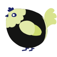 A black and lemon chicken with a head pattern