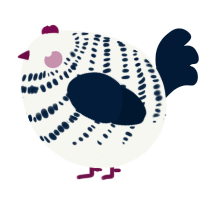 A white and tumblr chicken with a bar pattern