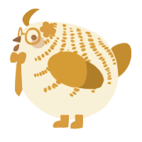 A cream and ochre chicken with a half-bar pattern