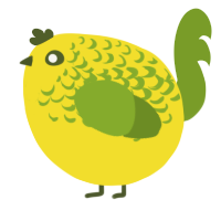 A yellow and chartreuse chicken with a half-lace pattern