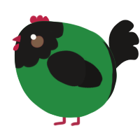 A viridian and sable chicken with a head pattern