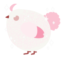 A white and rose chicken with a double-lace pattern