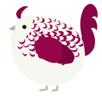 A white and maroon chicken with a half-lace pattern