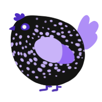 A black and lilac chicken with a speckle pattern