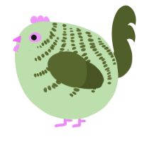 A gluppy and olive chicken with a half-bar pattern