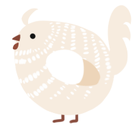 A cream chicken with a bar pattern
