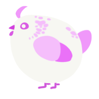 A white and lavender chicken with a neck-speckle pattern