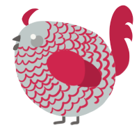 A silver and crimson chicken with a lace pattern