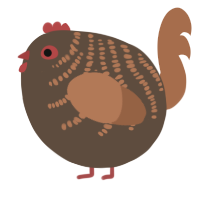 A bark and brown chicken with a half-bar pattern