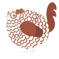 A white and russet chicken with a lace pattern