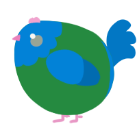A viridian and sapphire chicken with a head pattern