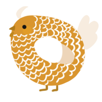 A orange and cream chicken with a lace pattern