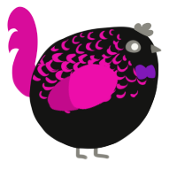 A black and fuchsia chicken with a half-lace pattern