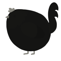 A black chicken with a head pattern