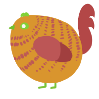 A orange and red chicken with a bar pattern