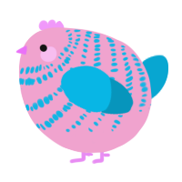 A pink and cerulean chicken with a bar pattern