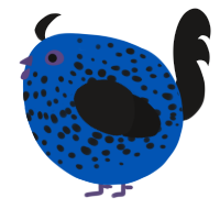 A ultramarine and sable chicken with a speckle pattern
