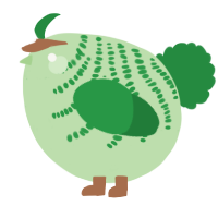 A gluppy and viridian chicken with a half-bar pattern