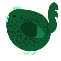 A pink chicken with a speckle pattern